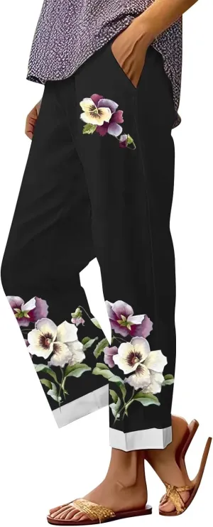 Wide Leg Linen Trousers Women Spring Capris for Women Plus Size Womens Capri Workout Pants Drawstring