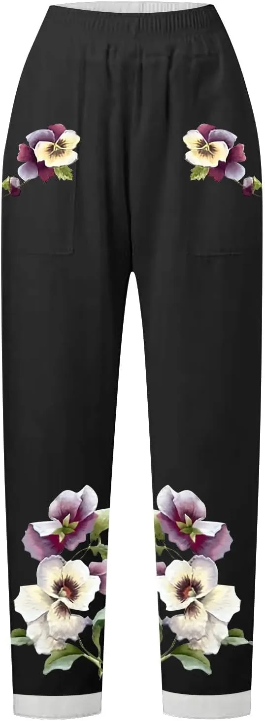 Wide Leg Linen Trousers Women Spring Capris for Women Plus Size Womens Capri Workout Pants Drawstring