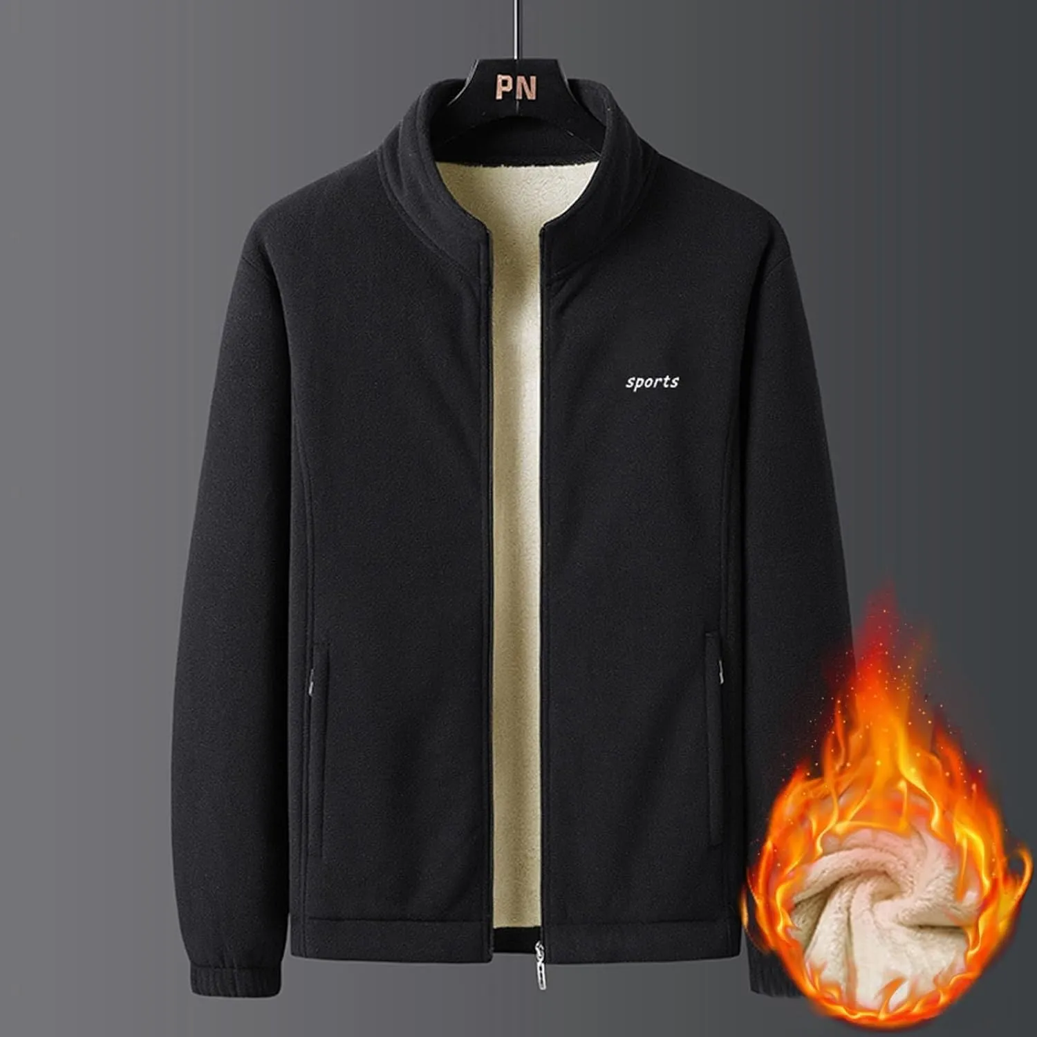 Winter Coats for Men Thick Thermal Band Collar Fleece Lined Solid Jacket Full Zip Long Sleeves Warm Cargo Jackets