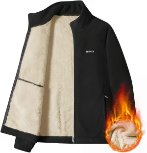 Winter Coats for Men Thick Thermal Band Collar Fleece Lined Solid Jacket Full Zip Long Sleeves Warm Cargo Jackets