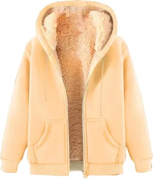 Winter Jackets for Men Fleece Lined Hooded Jacket Zip up Fuzzy Hoodie Faux Fur Coat Thermal Outerwear Unisex Hoodies