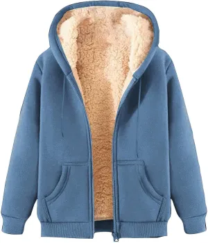 Winter Jackets for Men Fleece Lined Hooded Jacket Zip up Fuzzy Hoodie Faux Fur Coat Thermal Outerwear Unisex Hoodies