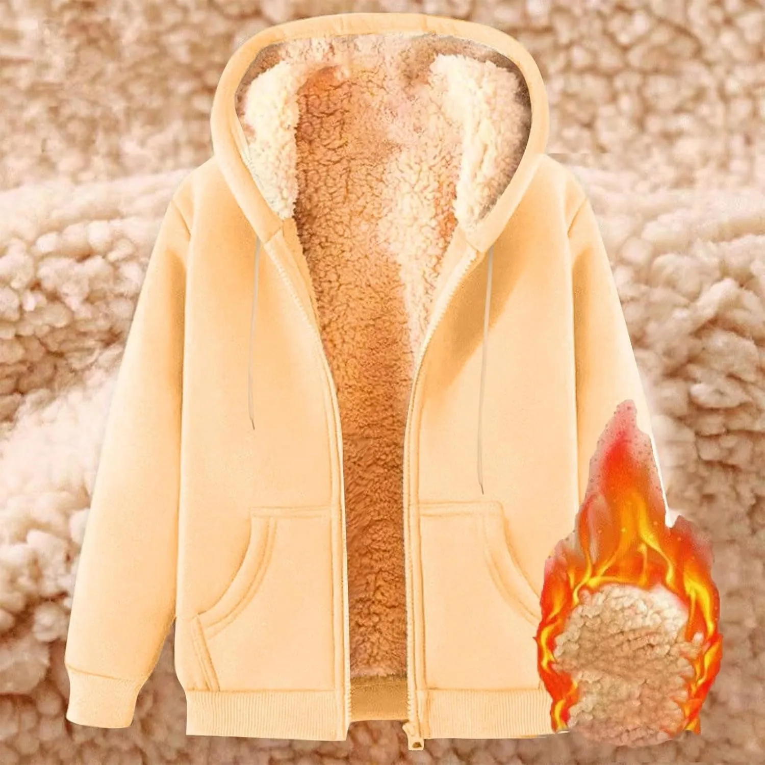 Winter Jackets for Men Fleece Lined Hooded Jacket Zip up Fuzzy Hoodie Faux Fur Coat Thermal Outerwear Unisex Hoodies