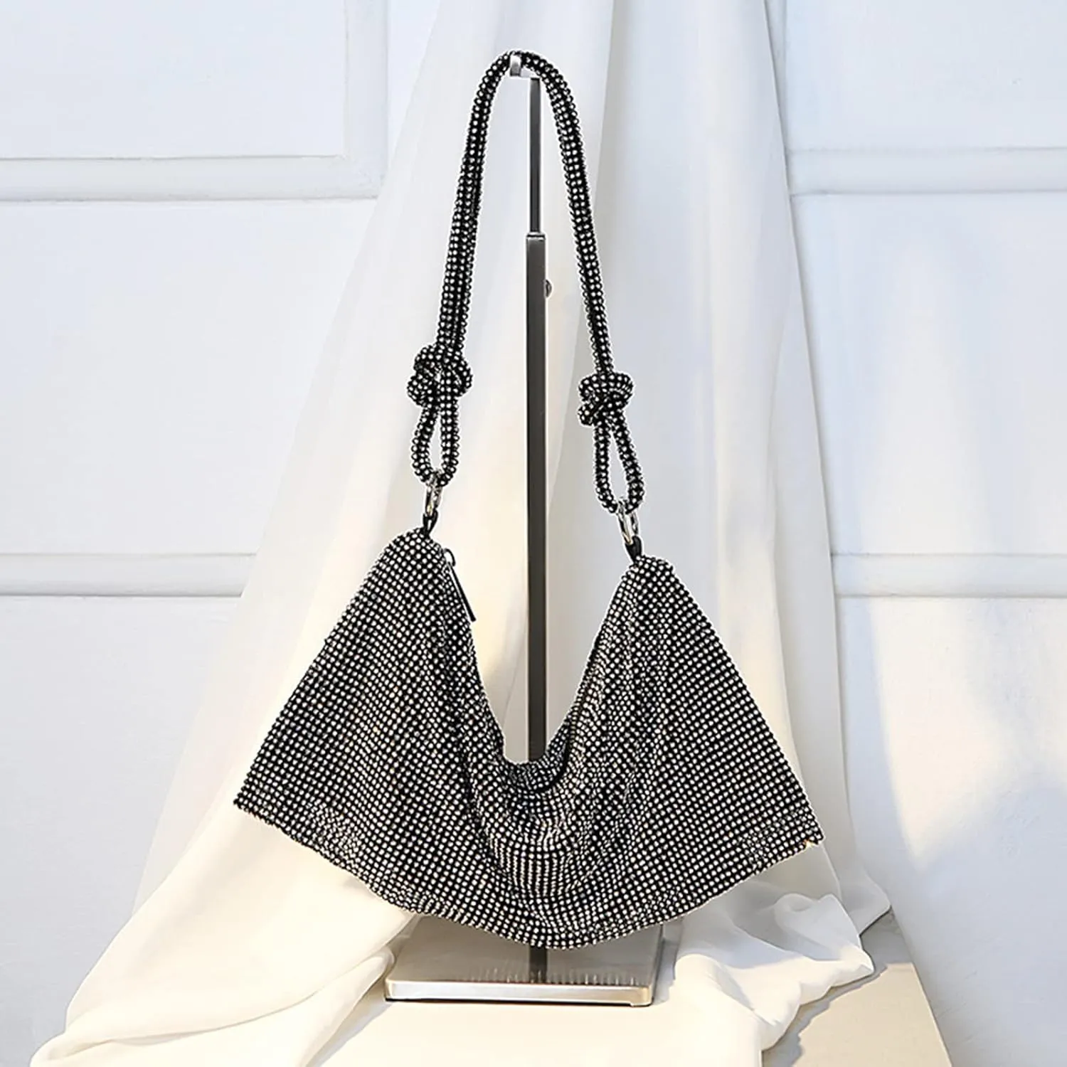 Women Rhinestone Hobo Bag Handbag Chic Crystal Evening Bag Shiny Purse for Party Events