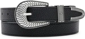 Women Vintage Belts Ladies Western Design Black Waist Belt for Jeans Pants Dress