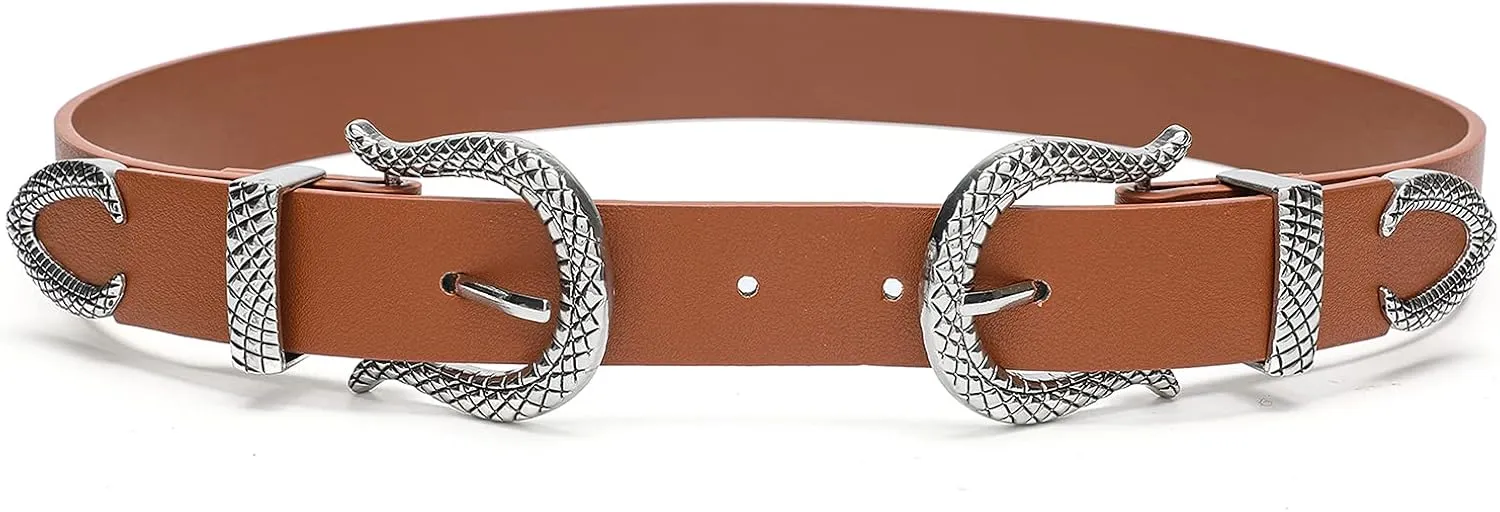 Women Vintage Belts Ladies Western Design Black Waist Belt for Jeans Pants Dress