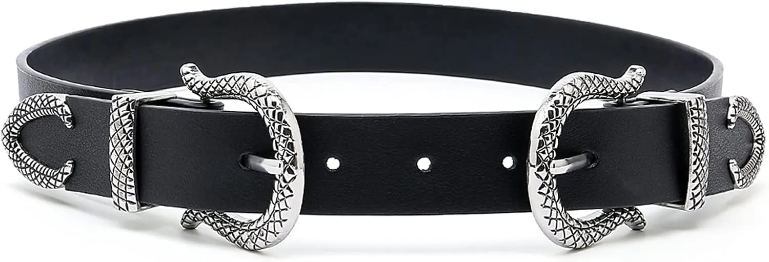 Women Vintage Belts Ladies Western Design Black Waist Belt for Jeans Pants Dress