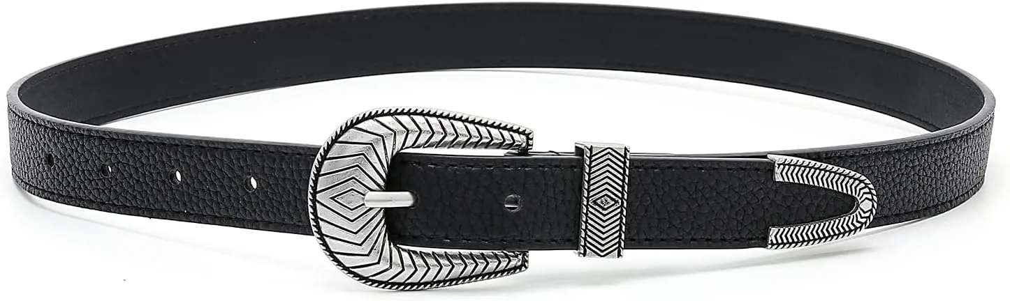 Women Vintage Belts Ladies Western Design Black Waist Belt for Jeans Pants Dress