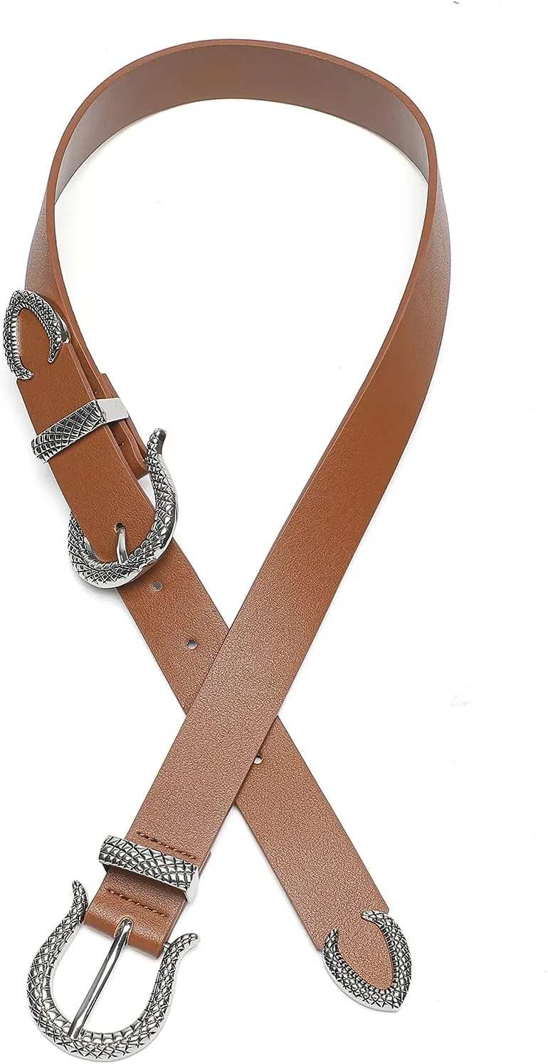Women Vintage Belts Ladies Western Design Black Waist Belt for Jeans Pants Dress