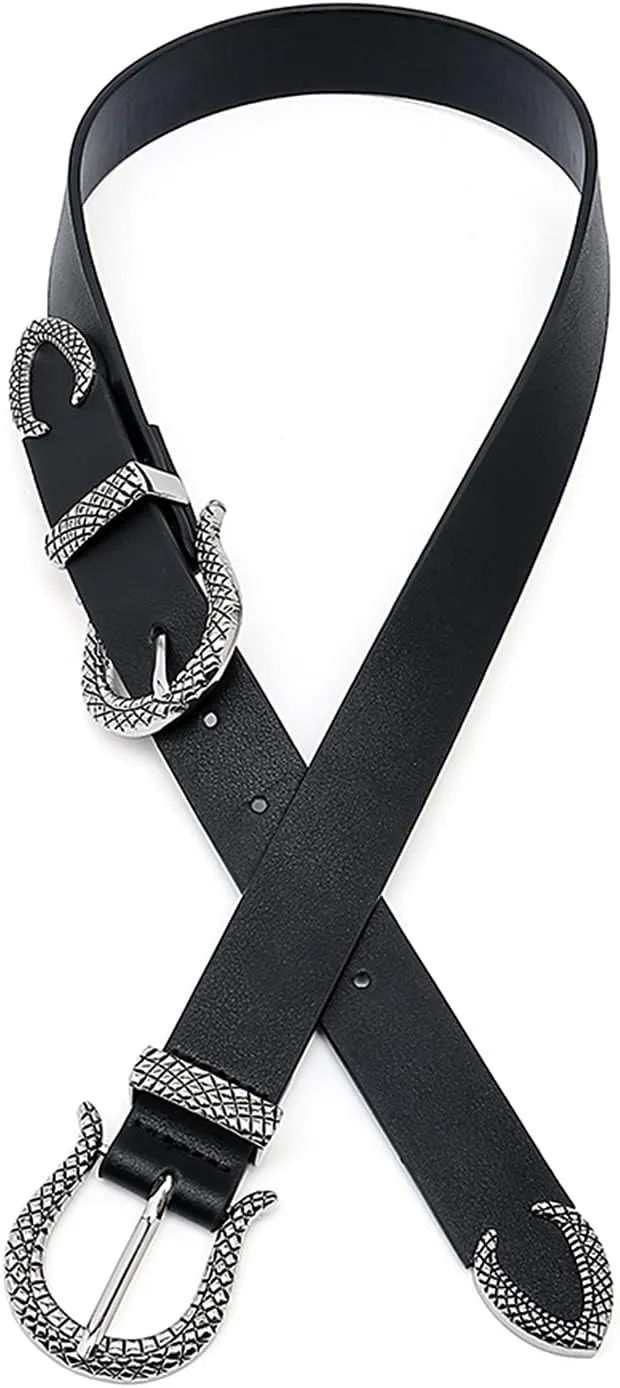 Women Vintage Belts Ladies Western Design Black Waist Belt for Jeans Pants Dress