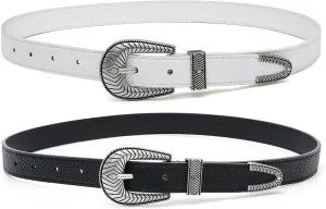 Women Vintage Belts Ladies Western Design Black Waist Belt for Jeans Pants Dress