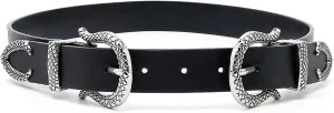Women Vintage Belts Ladies Western Design Black Waist Belt for Jeans Pants Dress