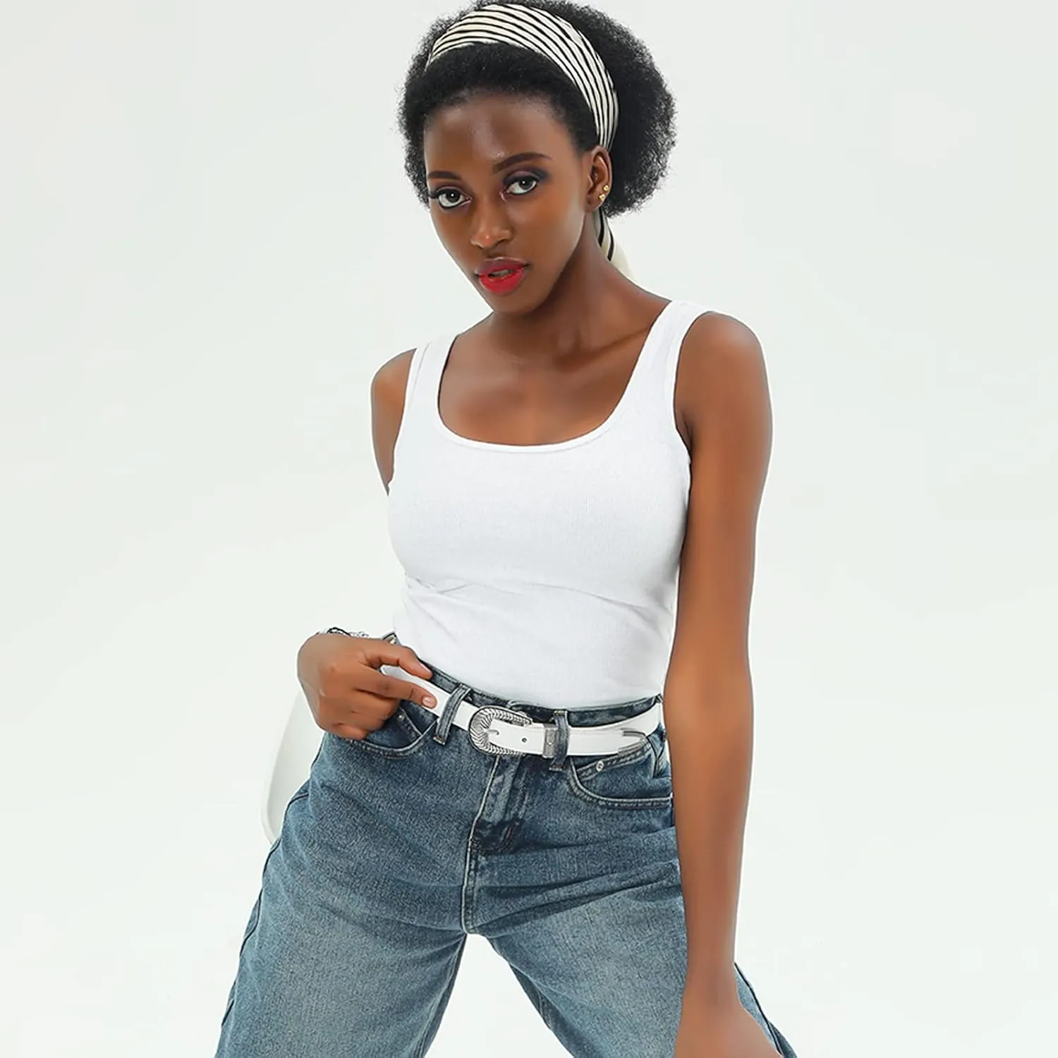 Women Vintage Belts Ladies Western Design Black Waist Belt for Jeans Pants Dress