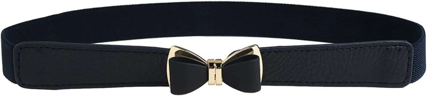 Womens 1" Width Bow Skinny Elastic Waist Belt Stretchy Belt Thin Belt