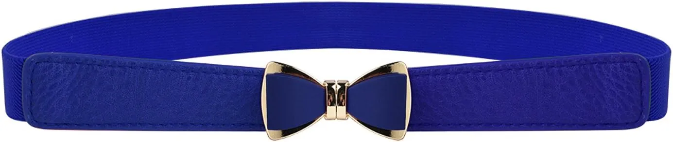 Womens 1" Width Bow Skinny Elastic Waist Belt Stretchy Belt Thin Belt