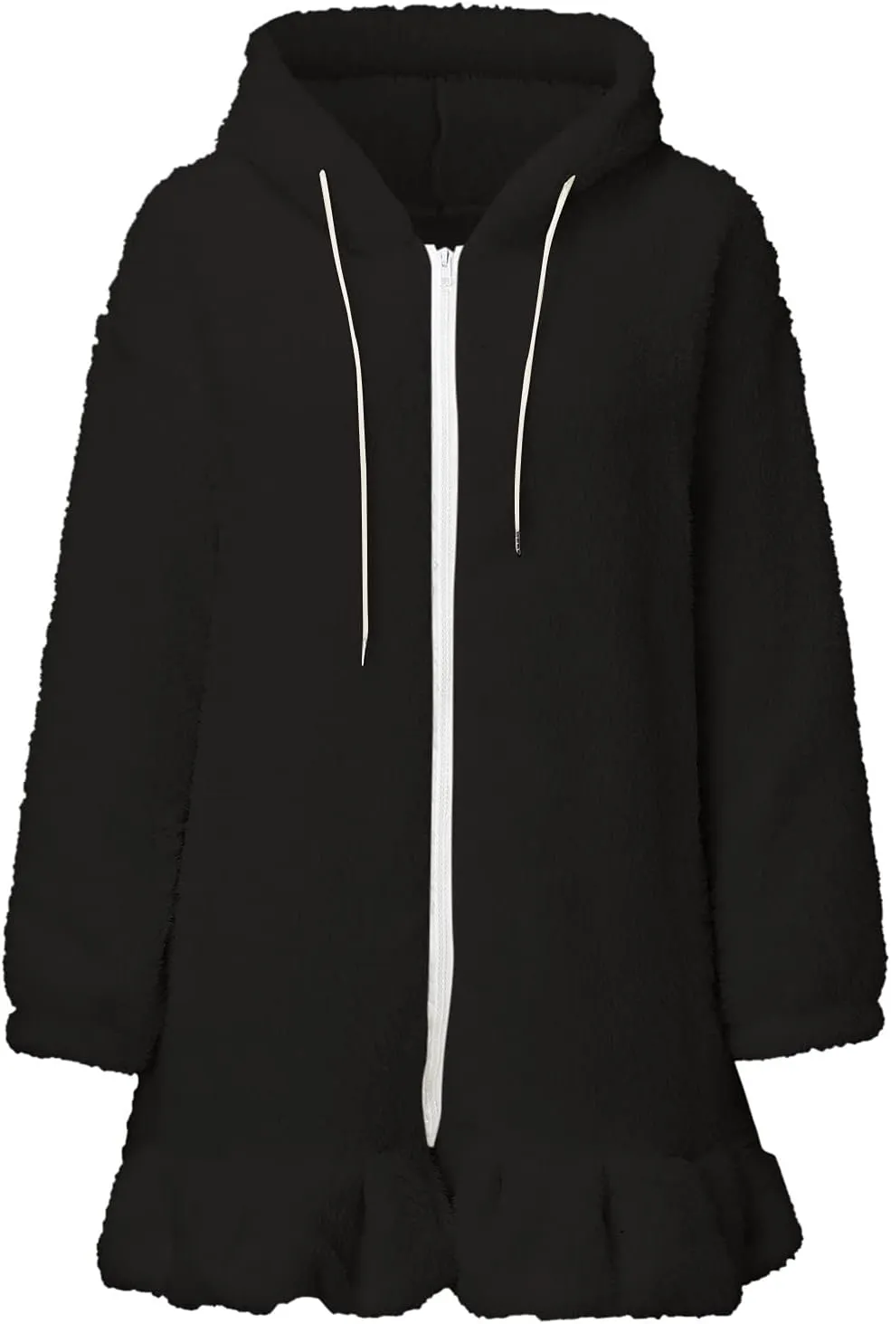 Womens 2024 Cute Zip Drawstring Fleece Coat Long Sleeve with Bunny Hood Outwear Casual Warm Soft Overcoat Home Clothes