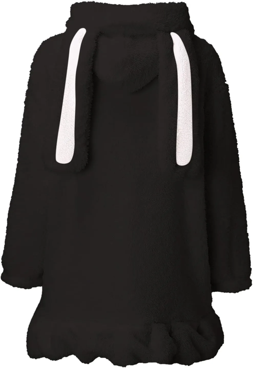 Womens 2024 Cute Zip Drawstring Fleece Coat Long Sleeve with Bunny Hood Outwear Casual Warm Soft Overcoat Home Clothes