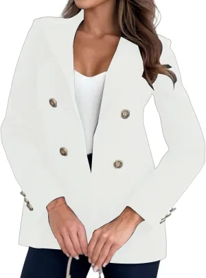 Womens Casual Blazer Jacket Double Breasted Long Sleeve Work Office Blazer Lapel Open Front Jacket Coat for Women