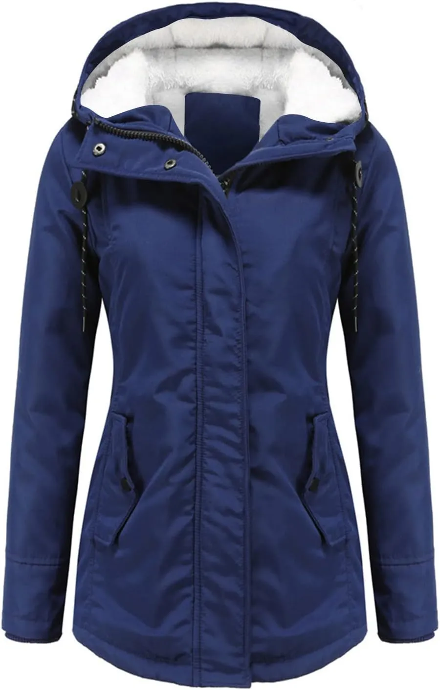 Womens Casual Solid Zipper Overcoat Long Sleeve Drawstring Outwear Warm Loose Soft Jacket Coat Home Outdoor Clothes