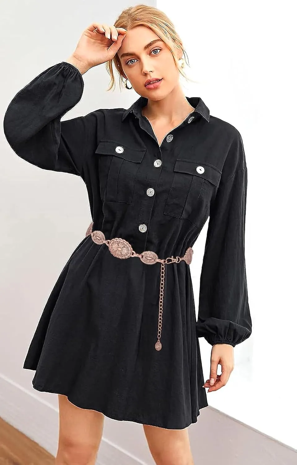 Women's Concho Chain Belt Western Cowgirl Metal Waist Chain Belt for Dress