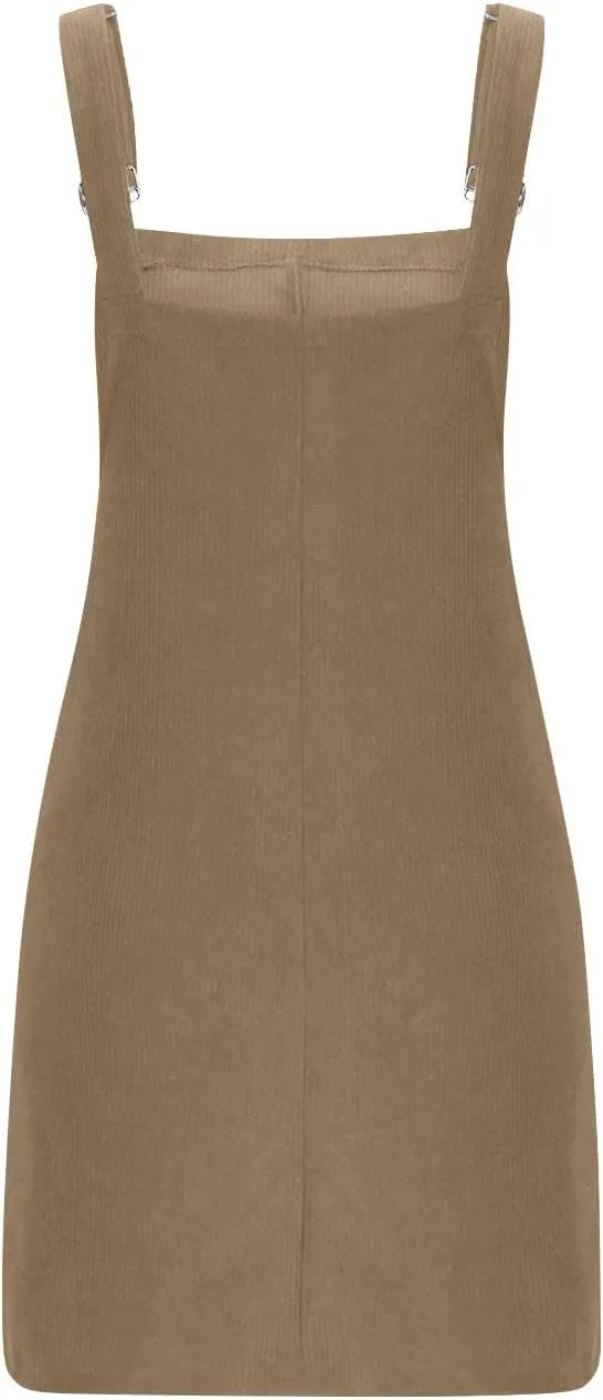 Women's Corduroy Bib Dress Turtleneck Long Sleeve Dress Knit Slim Fit Bodycon Dress Fashion Midi Dress Jumpsuit