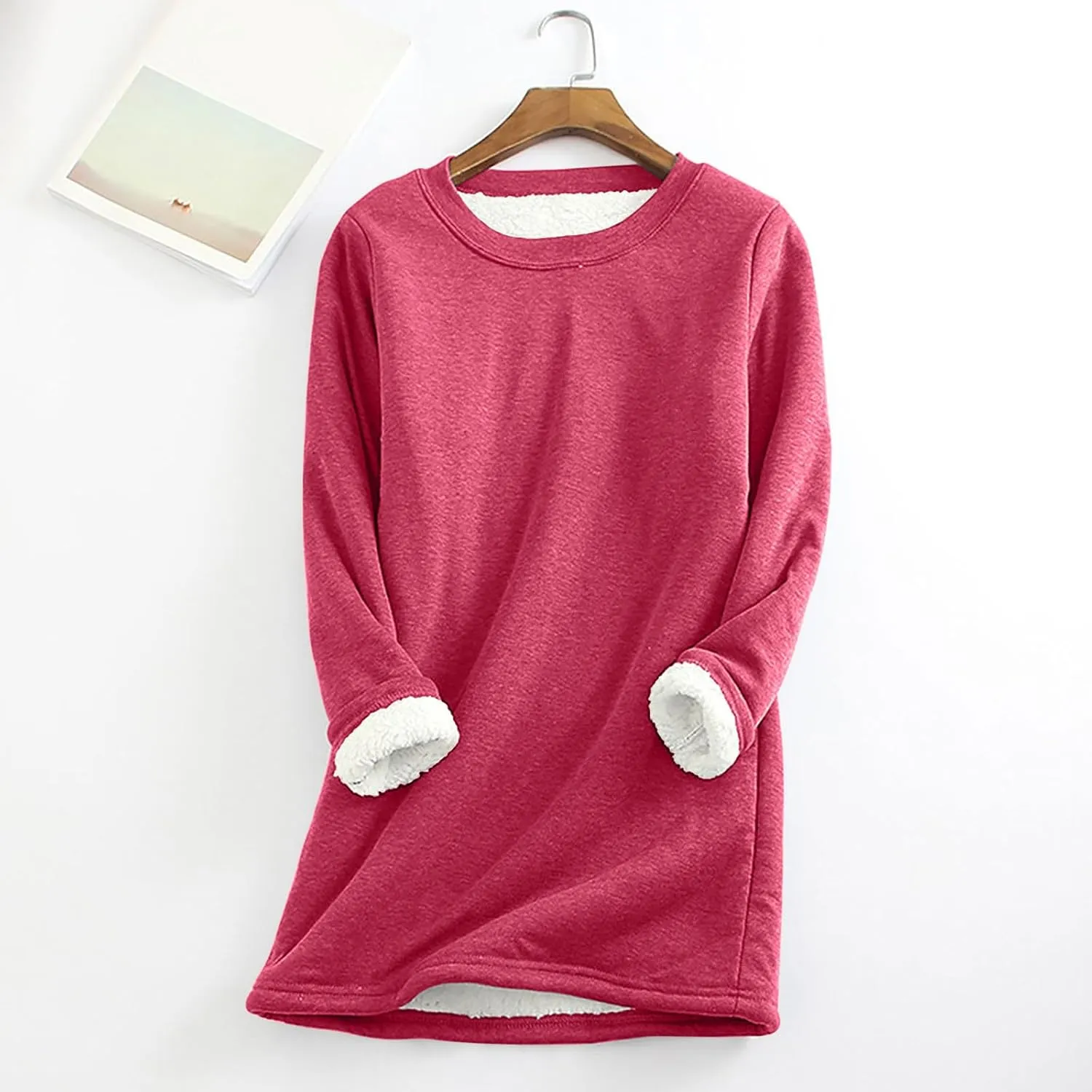 Womens Fleece Crewneck Sweatshirt Sherpa Lined Sweatshirt Thermal Sweatshirt Warm Winter Pullover Sweatshirt