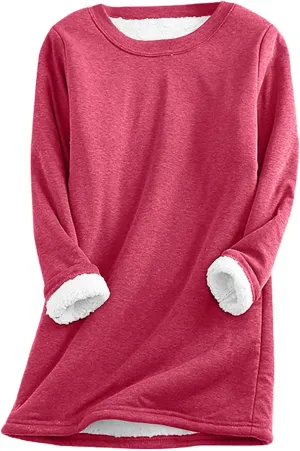 Womens Fleece Crewneck Sweatshirt Sherpa Lined Sweatshirt Thermal Sweatshirt Warm Winter Pullover Sweatshirt