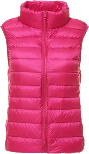 Womens Lightweight Padded Vest Coats Stand Collar Packable Down Vest