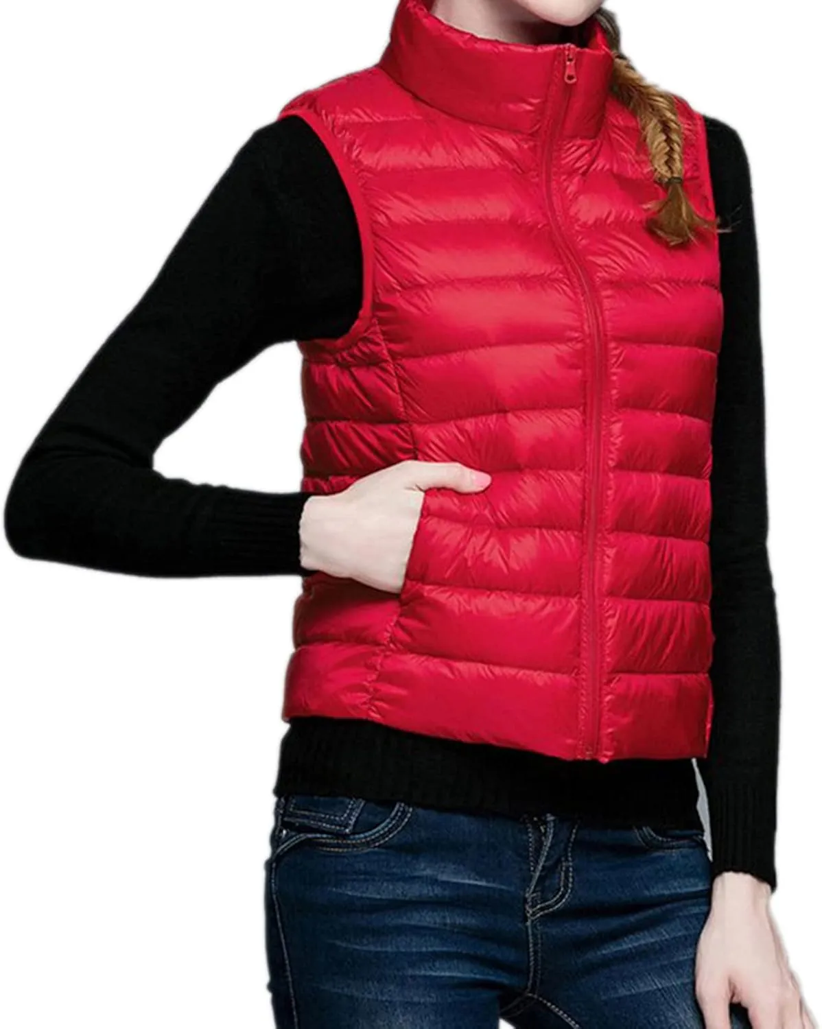 Womens Lightweight Padded Vest Coats Stand Collar Packable Down Vest