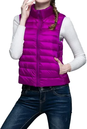 Womens Lightweight Padded Vest Coats Stand Collar Packable Down Vest
