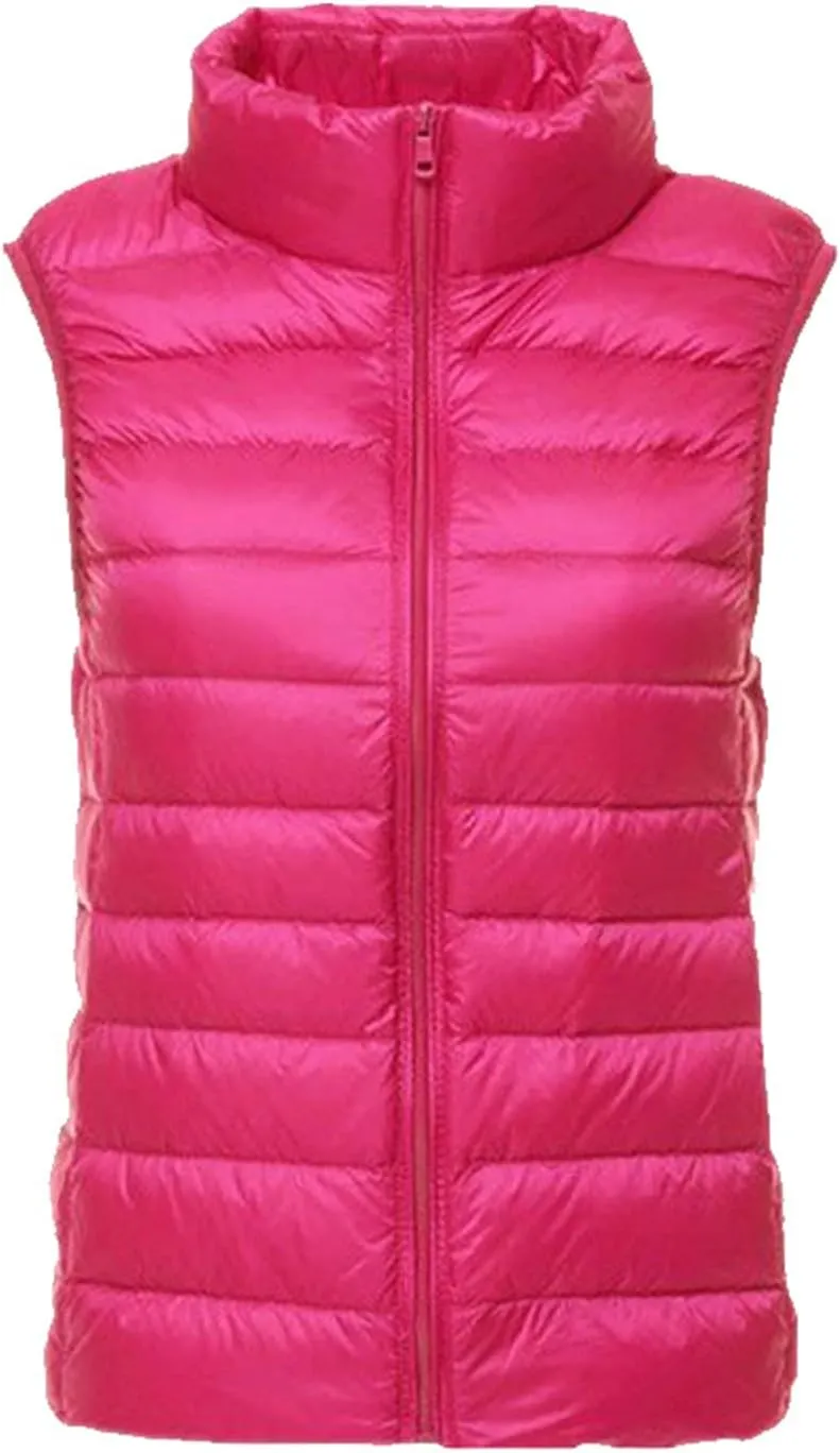 Womens Lightweight Padded Vest Coats Stand Collar Packable Down Vest