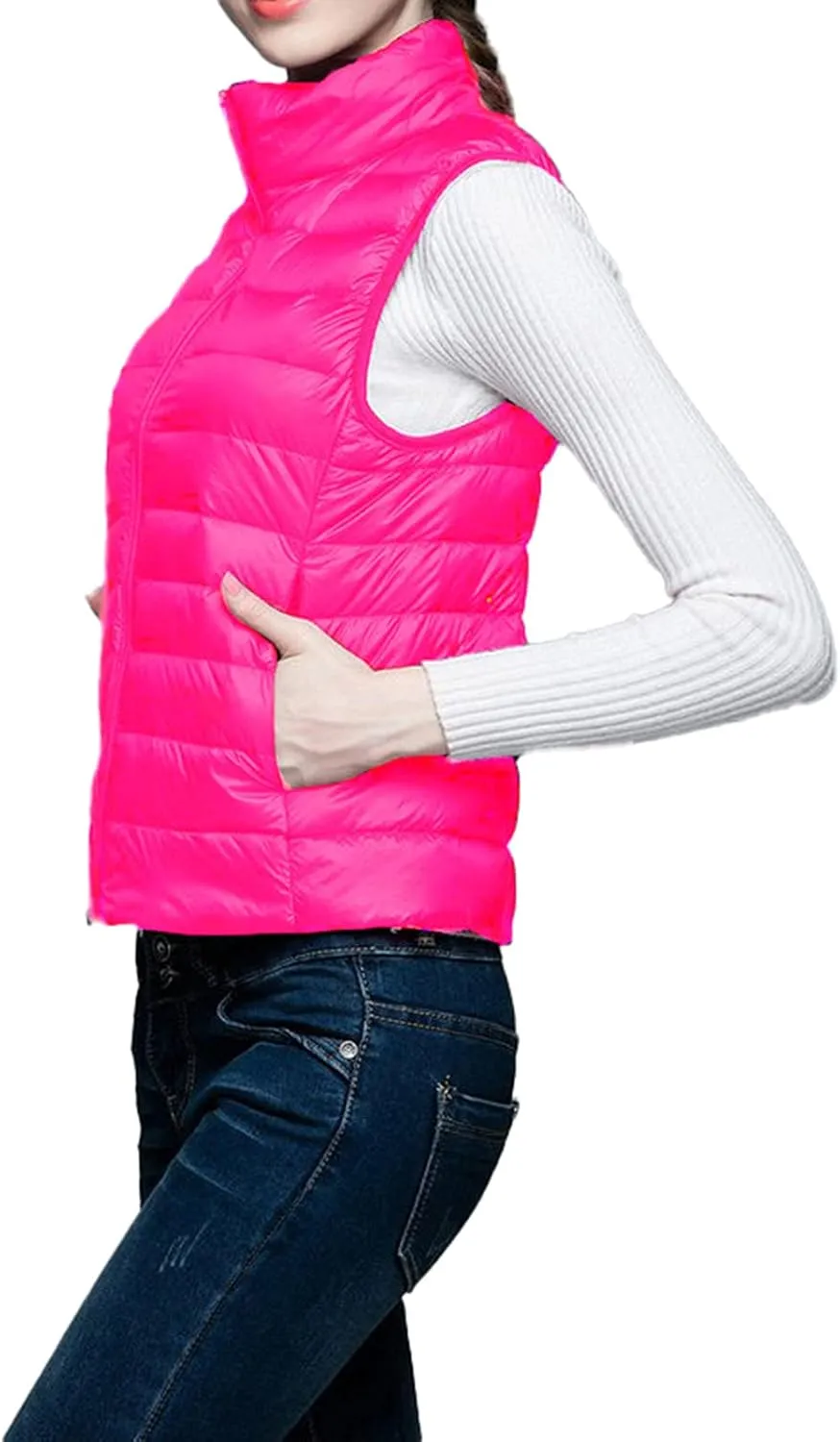 Womens Lightweight Padded Vest Coats Stand Collar Packable Down Vest