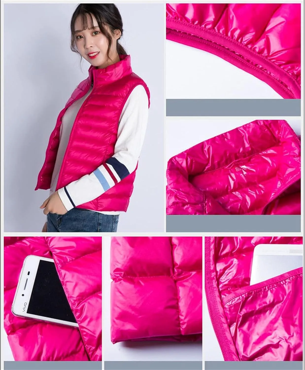 Womens Lightweight Padded Vest Coats Stand Collar Packable Down Vest