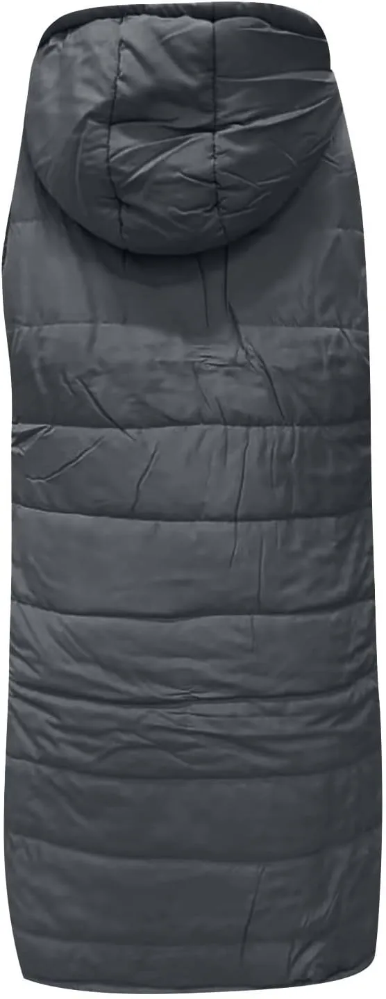 Womens Long Puffer Vest Winter Casual Sleeveless Full Zip Hooded Puffer Jacket Packable Lightweight Quilted Jacket Down Coats