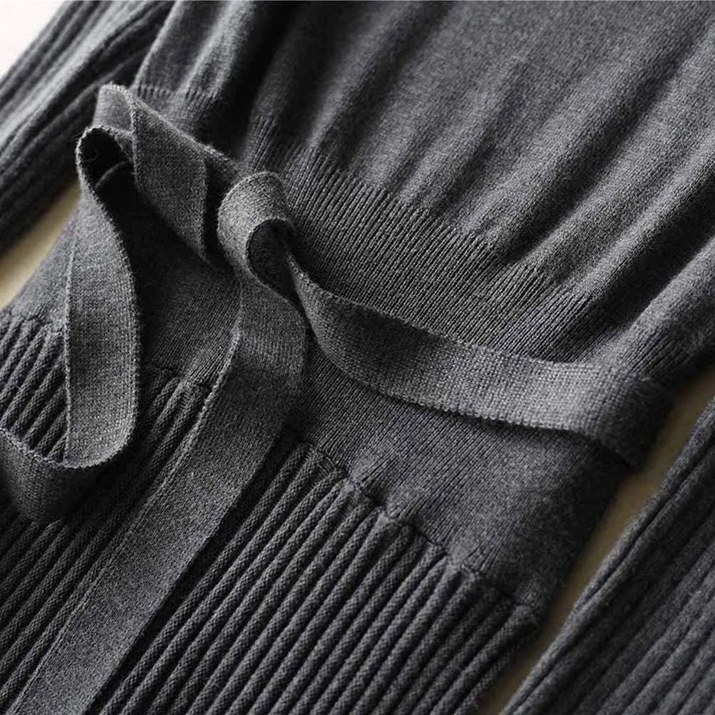 Women's Long Sleeve Sweater Dress Ankle Length Fall Dress Vneck Knit Winter Dress