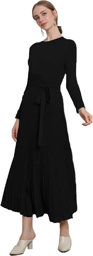 Women's Long Sleeve Sweater Dress Ankle Length Fall Dress Vneck Knit Winter Dress