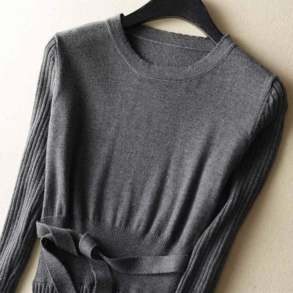 Women's Long Sleeve Sweater Dress Ankle Length Fall Dress Vneck Knit Winter Dress