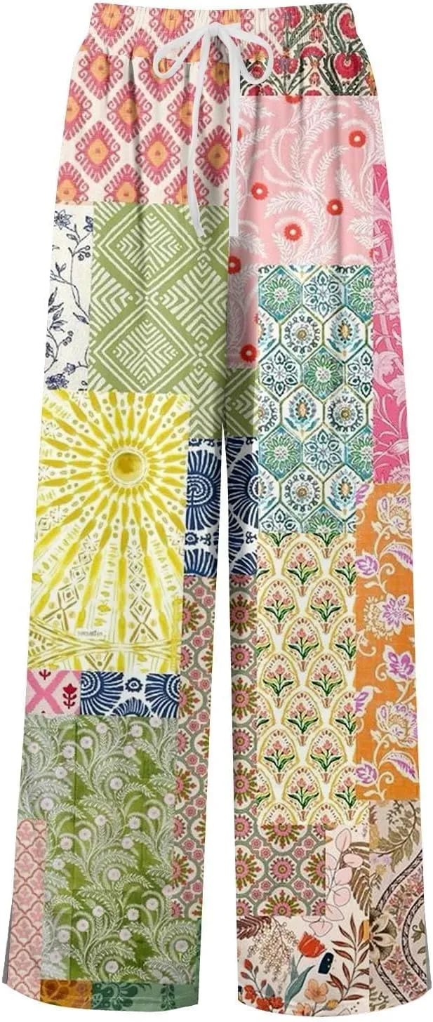 Womens Palazzo Pants Summer Boho Wide Leg Trousers Petite Casual High Waist Flowy Pant 2025 Beach Vacation Outfits