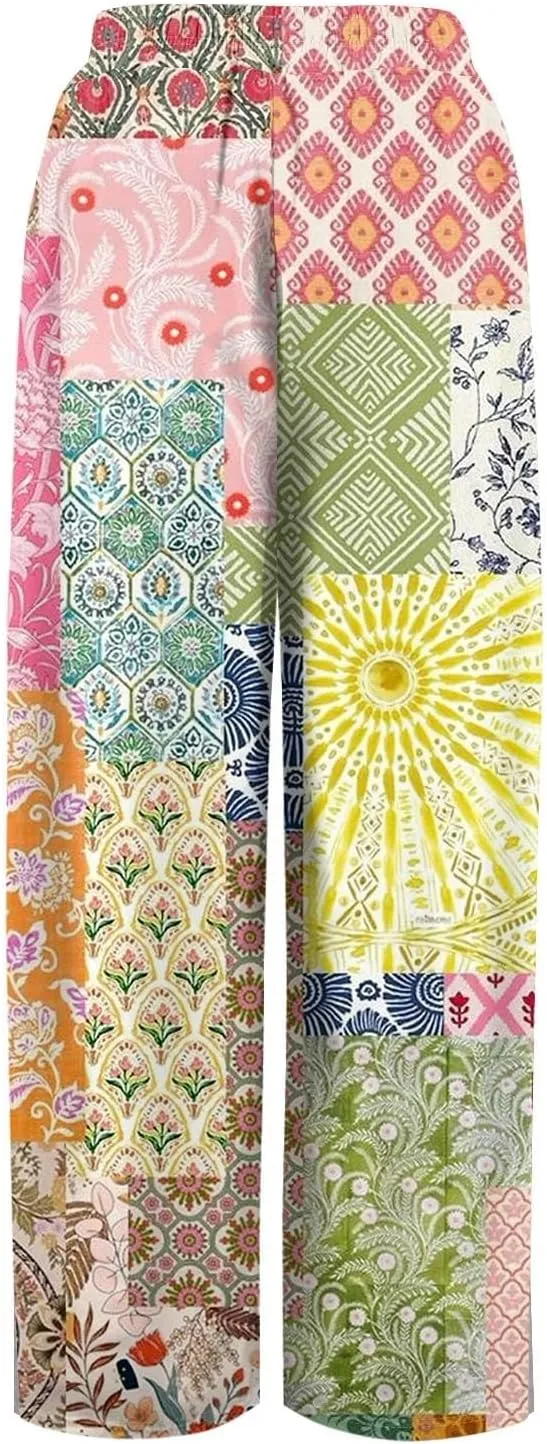 Womens Palazzo Pants Summer Boho Wide Leg Trousers Petite Casual High Waist Flowy Pant 2025 Beach Vacation Outfits