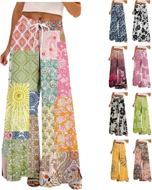 Womens Palazzo Pants Summer Boho Wide Leg Trousers Petite Casual High Waist Flowy Pant 2025 Beach Vacation Outfits