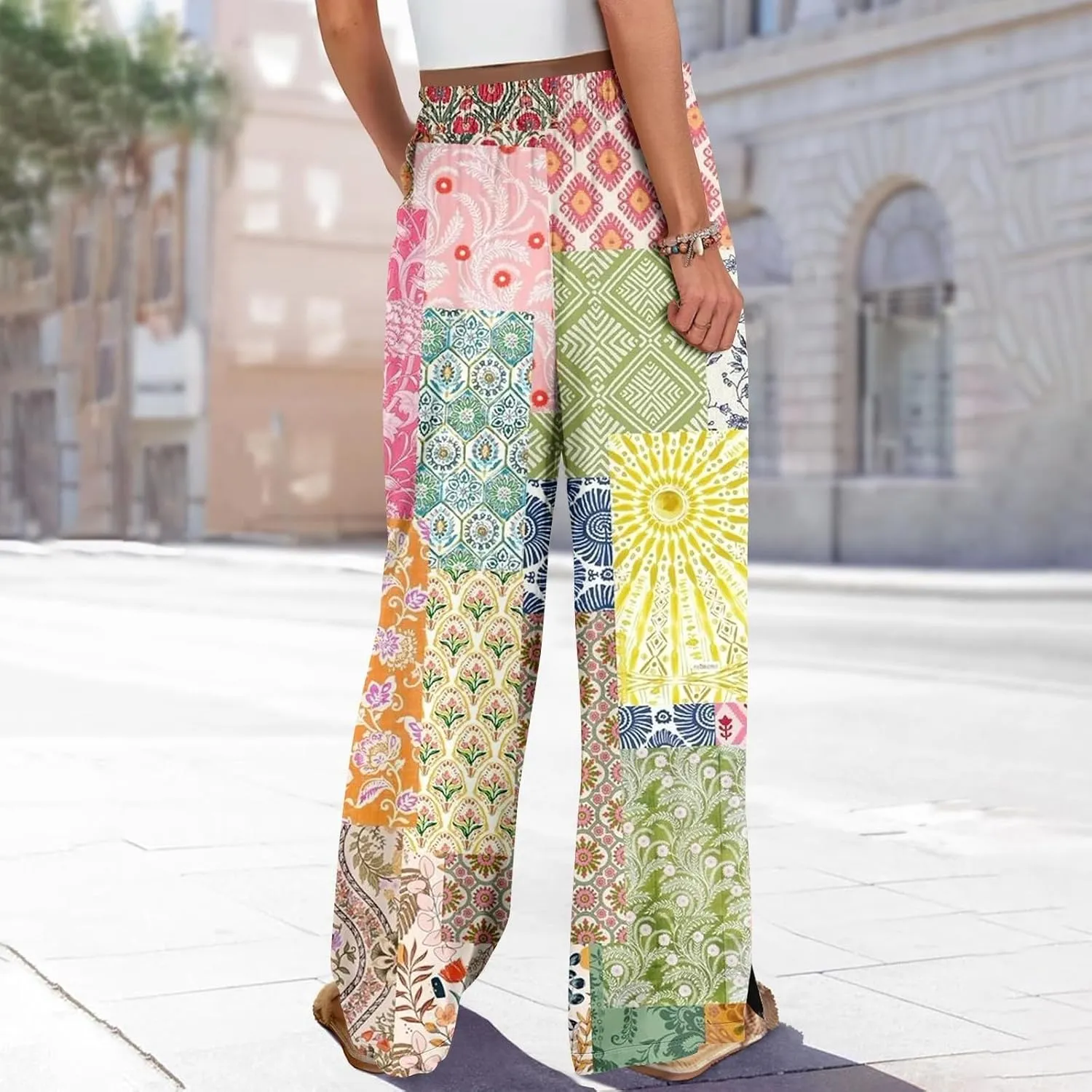 Womens Palazzo Pants Summer Boho Wide Leg Trousers Petite Casual High Waist Flowy Pant 2025 Beach Vacation Outfits