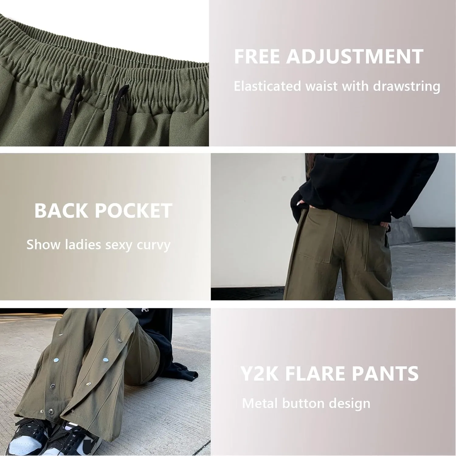 Women's Pants Y2k Flare Leggings Cargo Gothic Trousers Vintage Slim fit Bell Bottom Harajuku Streetwear