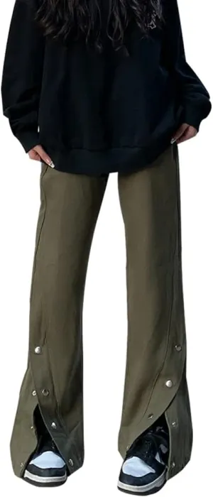 Women's Pants Y2k Flare Leggings Cargo Gothic Trousers Vintage Slim fit Bell Bottom Harajuku Streetwear