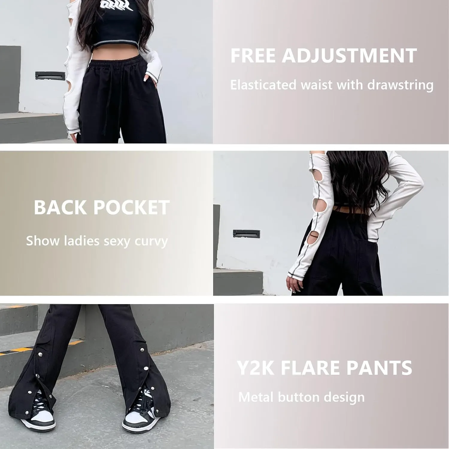 Women's Pants Y2k Flare Leggings Cargo Gothic Trousers Vintage Slim fit Bell Bottom Harajuku Streetwear