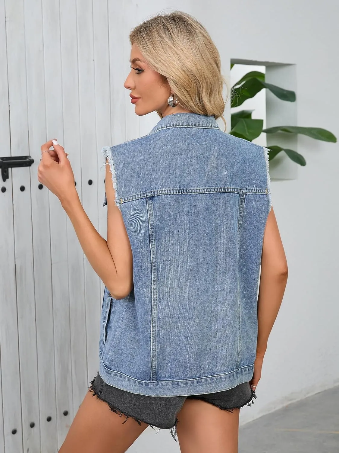 Womens Sleeveless Denim Vest Classic Button Down Jean Jackets with Pockets