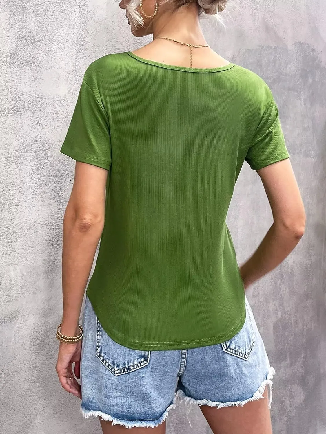 Womens T Shirt Short Sleeve Tshirt Ribbed Basic Tops Tee