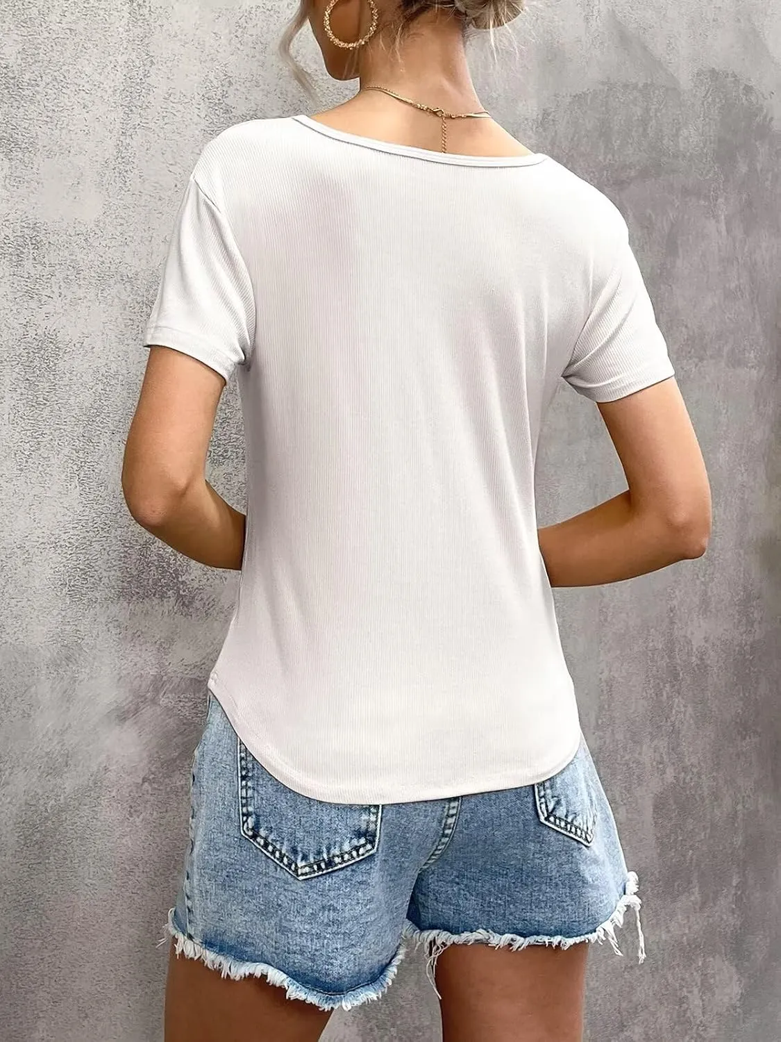 Womens T Shirt Short Sleeve Tshirt Ribbed Basic Tops Tee
