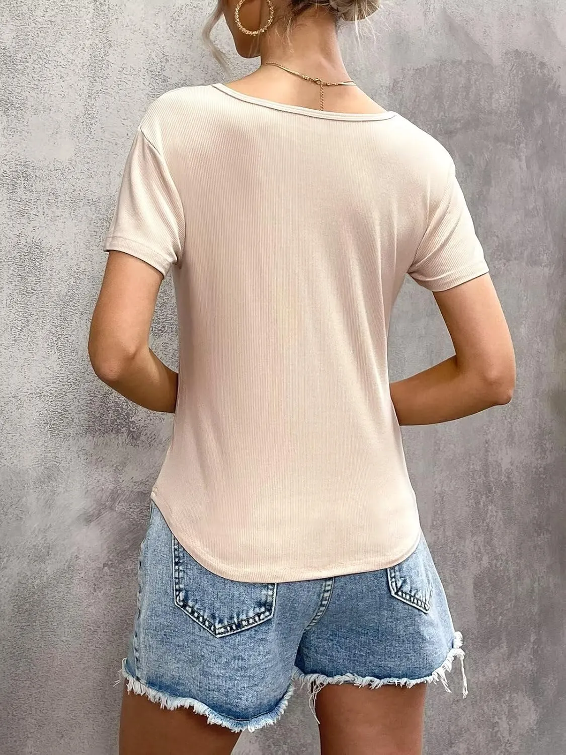 Womens T Shirt Short Sleeve Tshirt Ribbed Basic Tops Tee