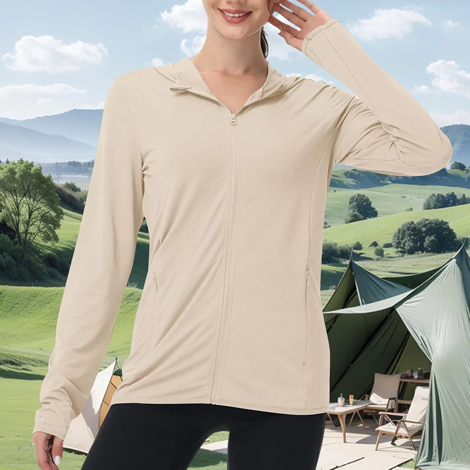 Womens UPF 50  Athletic Jacket Summer Lightweight Sun Protection Zip Up Hoodie UV Protect Long Sleeve Shirts