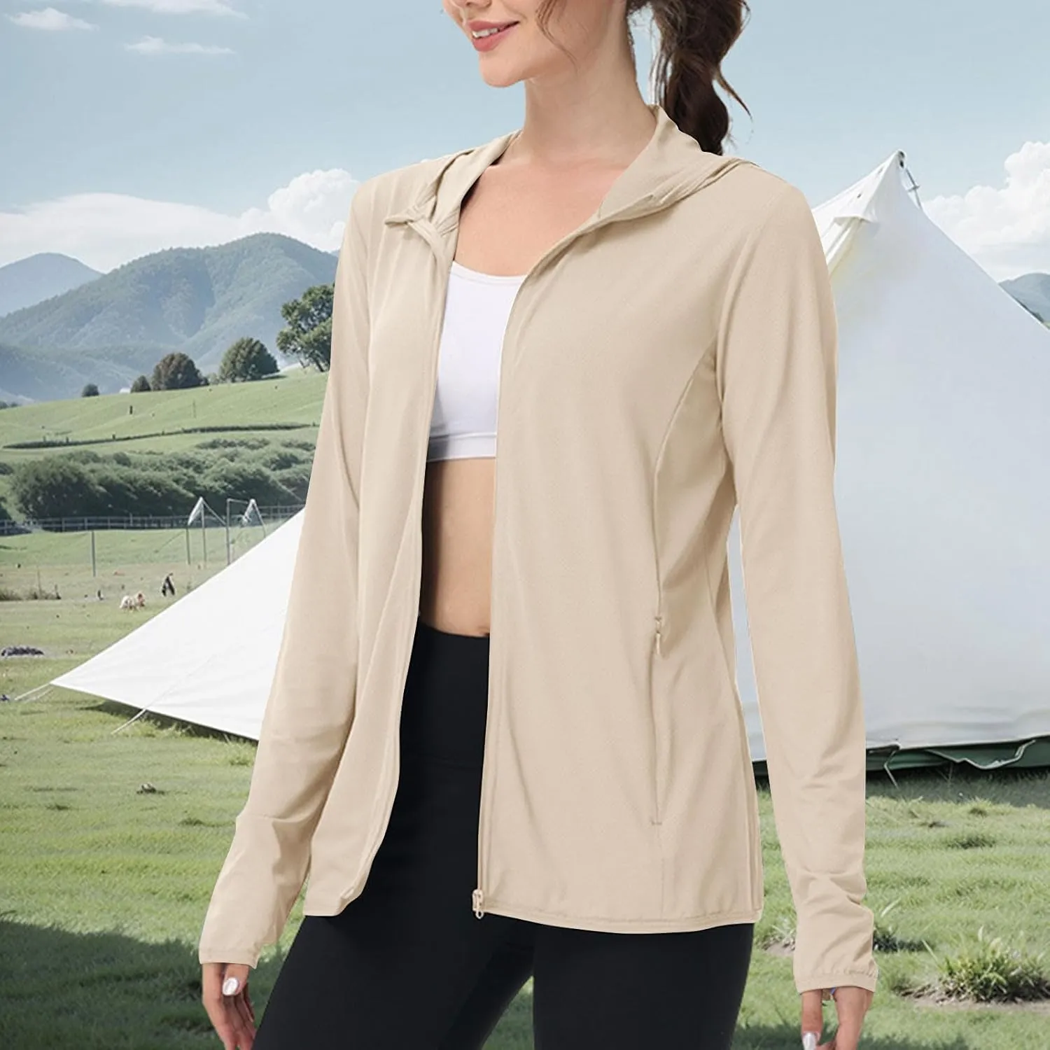 Womens UPF 50  Athletic Jacket Summer Lightweight Sun Protection Zip Up Hoodie UV Protect Long Sleeve Shirts